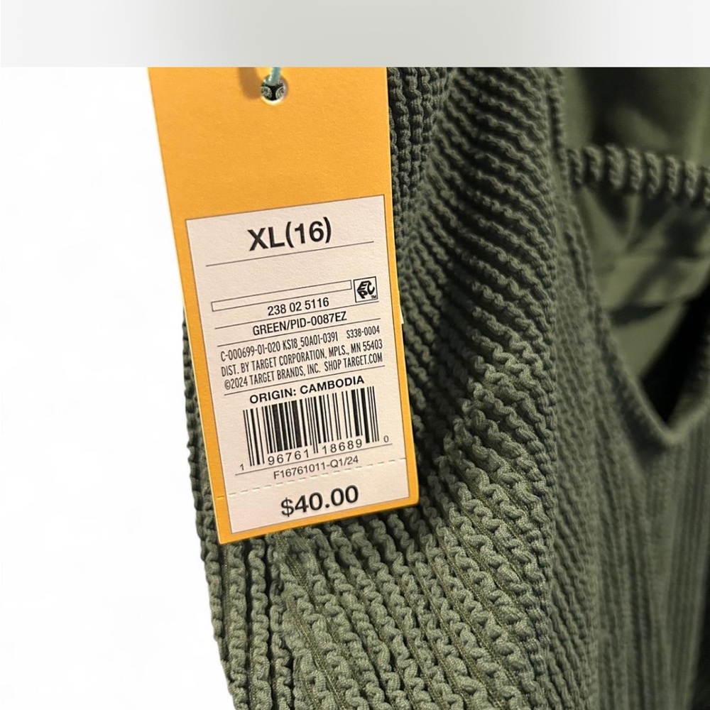 Kona Sol Olive Green Textured One Piece Swimsuit NWT - Picture 6 of 9